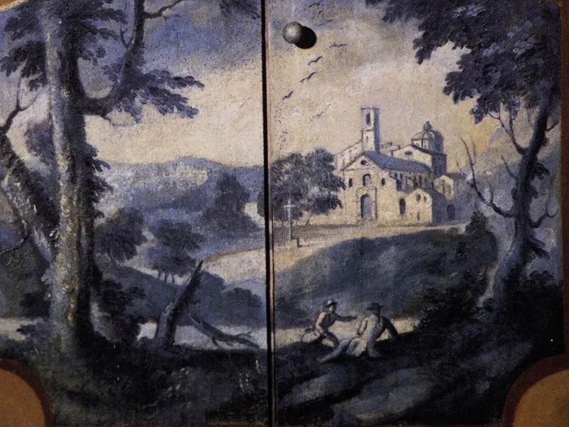 1725-Joseph Duplessis - Paesaggio in monocromia blu